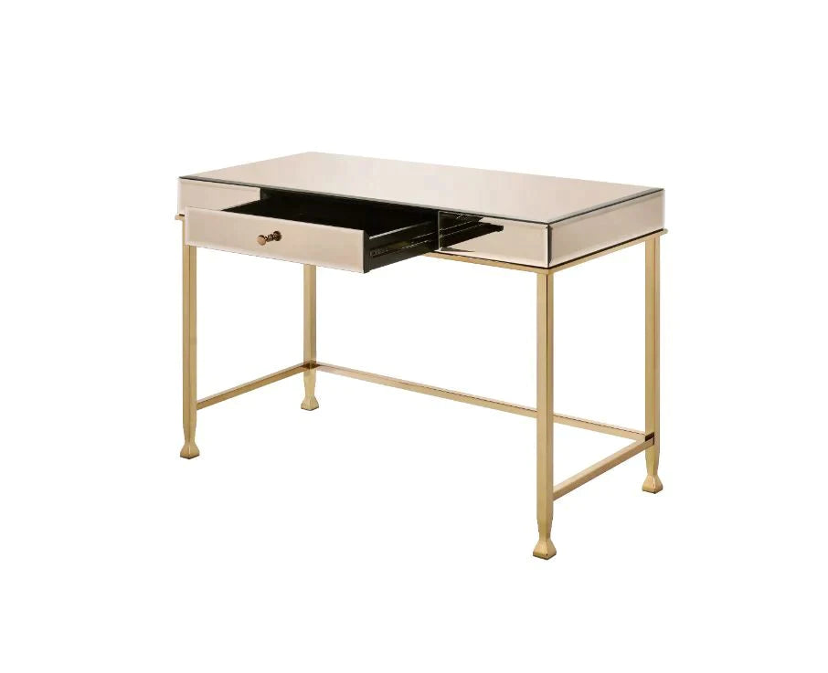 Canine Smoky Mirroed and Champagne Finish Writing Desk Model 92977 By ACME Furniture