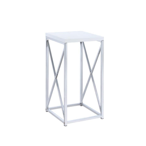 Coaster Edmund Accent Table with X-cross Glossy White and Chrome Model 930014