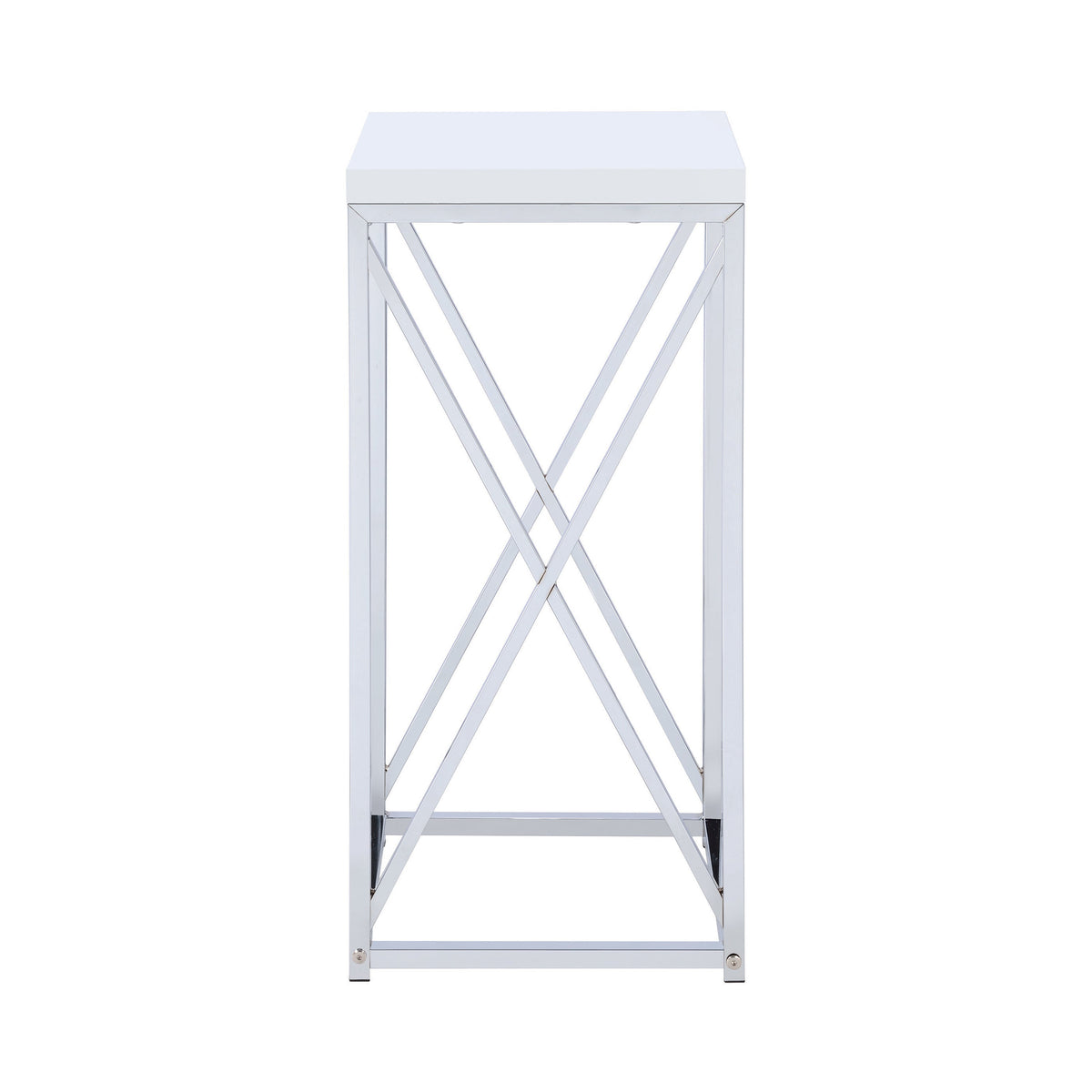 Coaster Edmund Accent Table with X-cross Glossy White and Chrome Model 930014
