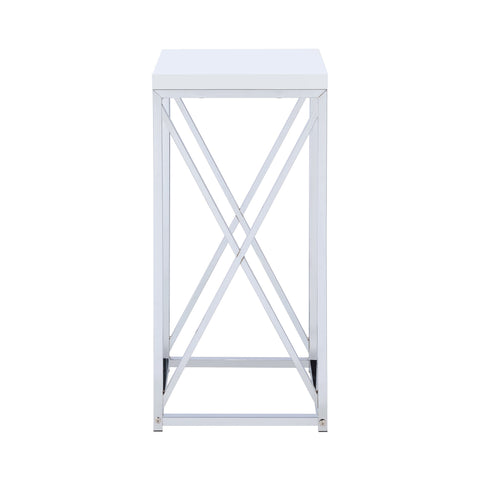 Coaster Edmund Accent Table with X-cross Glossy White and Chrome Model 930014