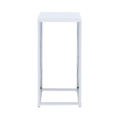 Coaster Edmund Accent Table with X-cross Glossy White and Chrome Model 930014
