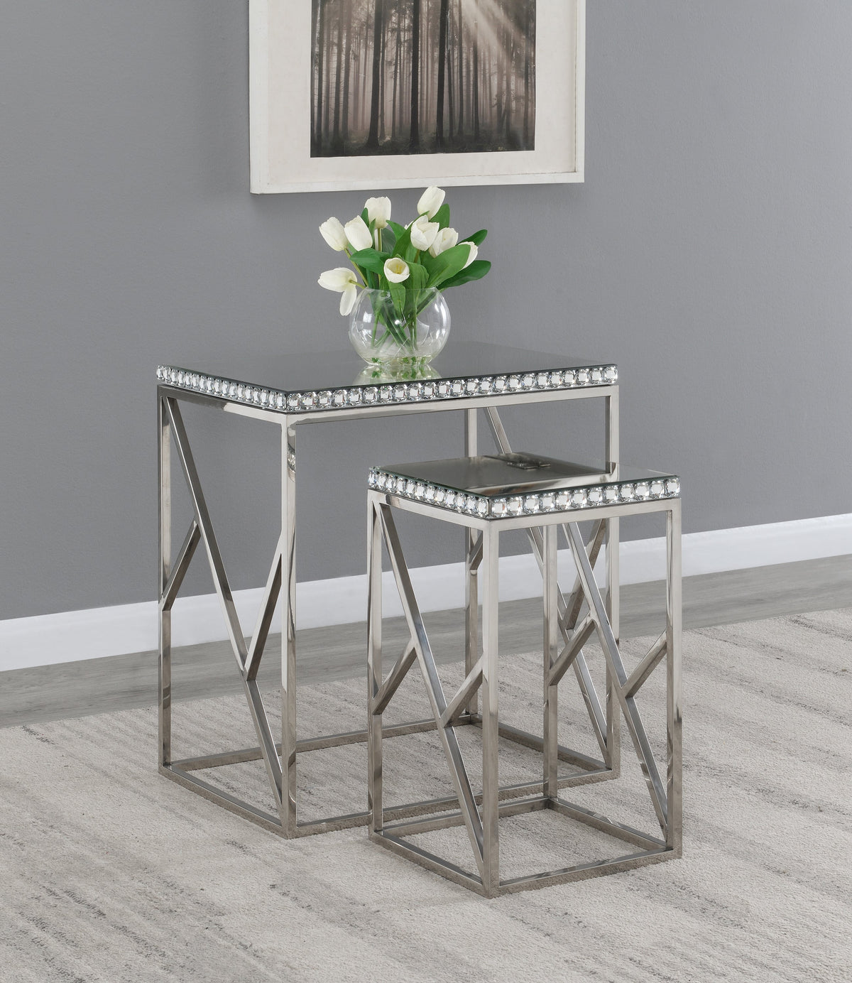 Coaster Betsy 2-piece Mirror Top Nesting Tables Silver Model 930226