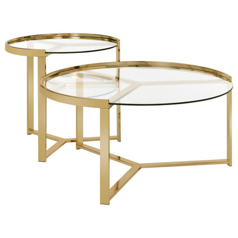Coaster Delia 2-piece Round Nesting Table Clear and Gold Model 930251