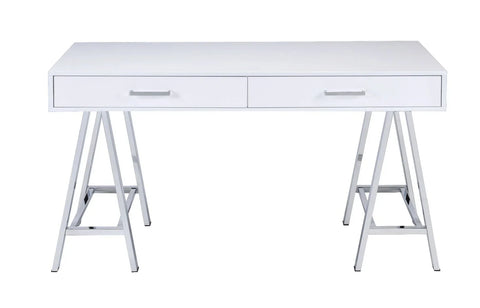 Coleen White High Gloss & Chrome Finish Desk Model 93047 By ACME Furniture