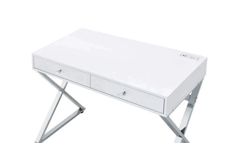 Coleen White & Chrome Finish Desk Model 93060 By ACME Furniture
