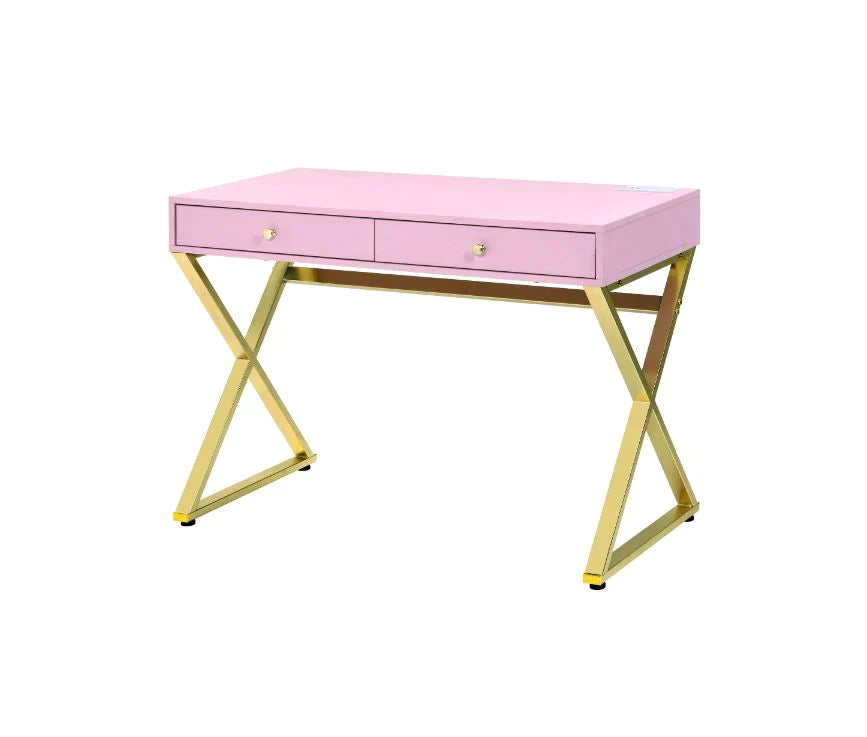 Coleen Pink & Gold Finish Desk Model 93062 By ACME Furniture