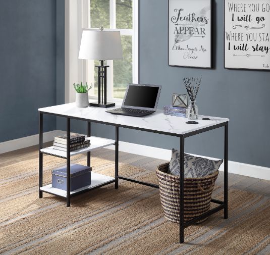 Taurus White Printed Faux Marble & Black Finish Desk Model 93077 By ACME Furniture