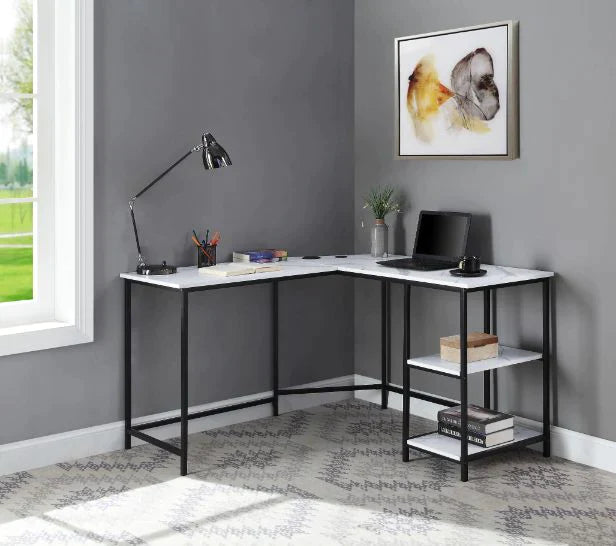 Taurus White Printed Faux Marble & Black Finish Desk Model 93082 By ACME Furniture