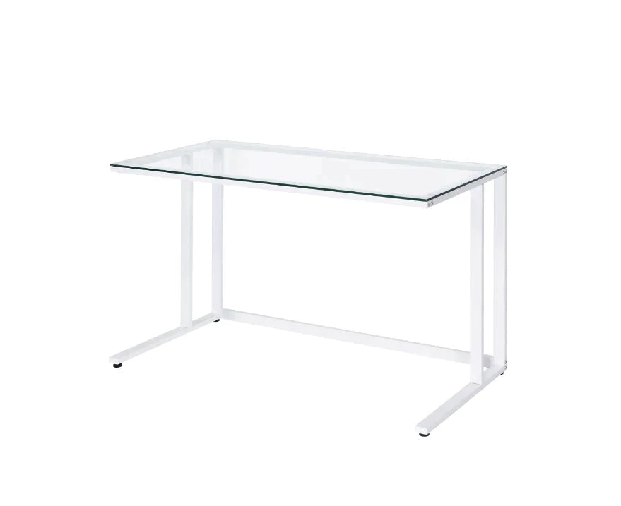 Tyrese Clear Glass & White Finish Writing Desk Model 93098 By ACME Furniture
