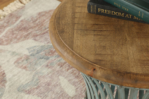 Coaster Matyas Round Accent Table with Natural Top and Blue Distressed Base Model 931198