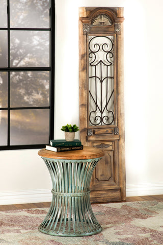 Coaster Matyas Round Accent Table with Natural Top and Blue Distressed Base Model 931198