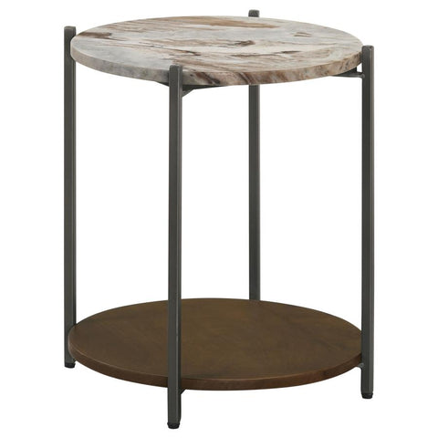 Coaster Noemie Round Accent Table with Marble Top White and Gunmetal Model 931204