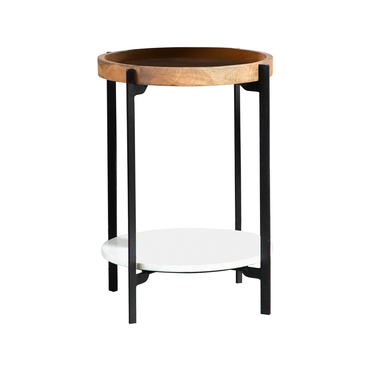 Coaster Adhvik Round Accent Table with Marble Shelf Natural and Black Model 931218