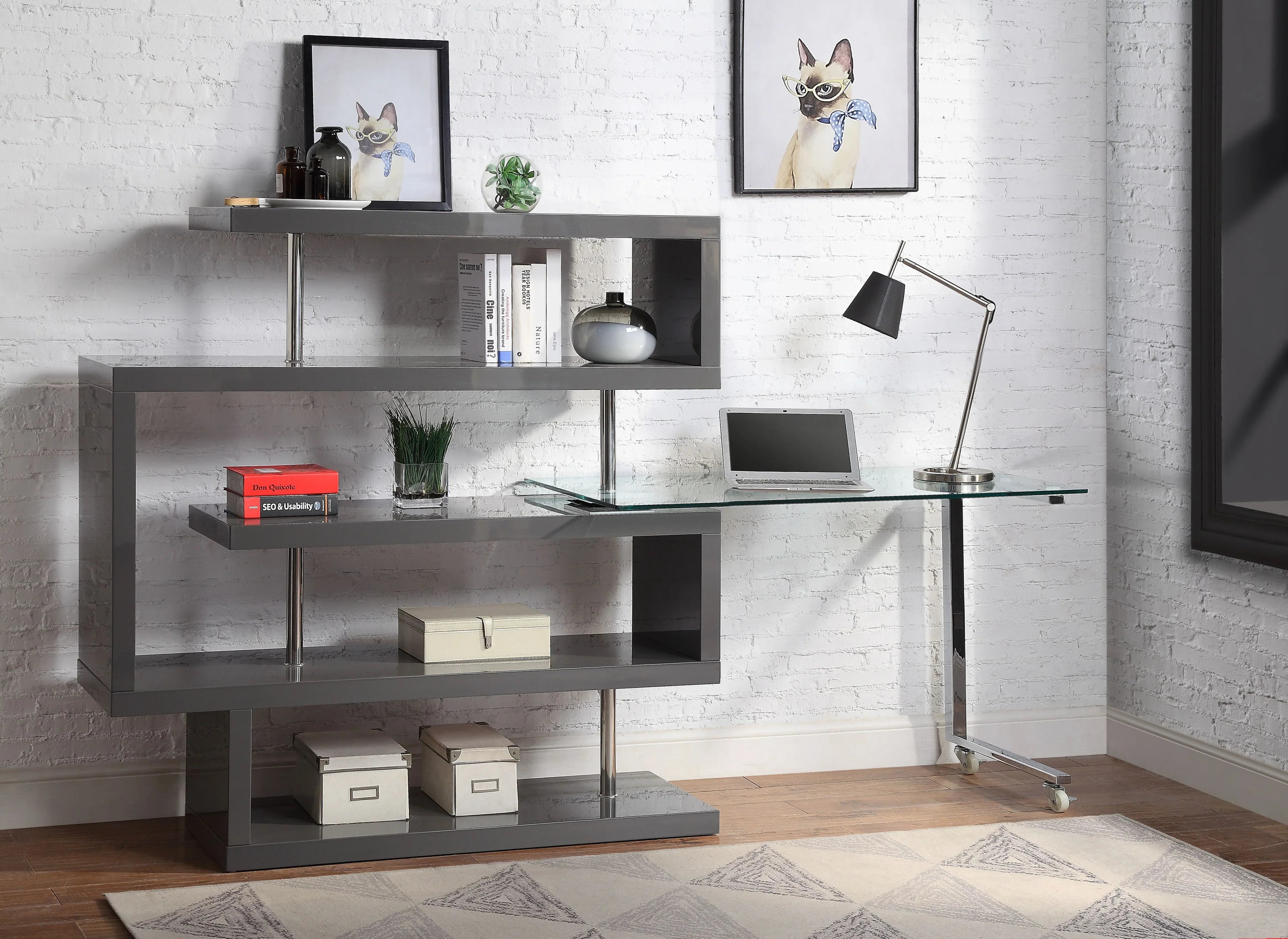 Raceloma Clear Glass, Gray & Chrome Finish Writing Desk Model 93181 By ACME Furniture