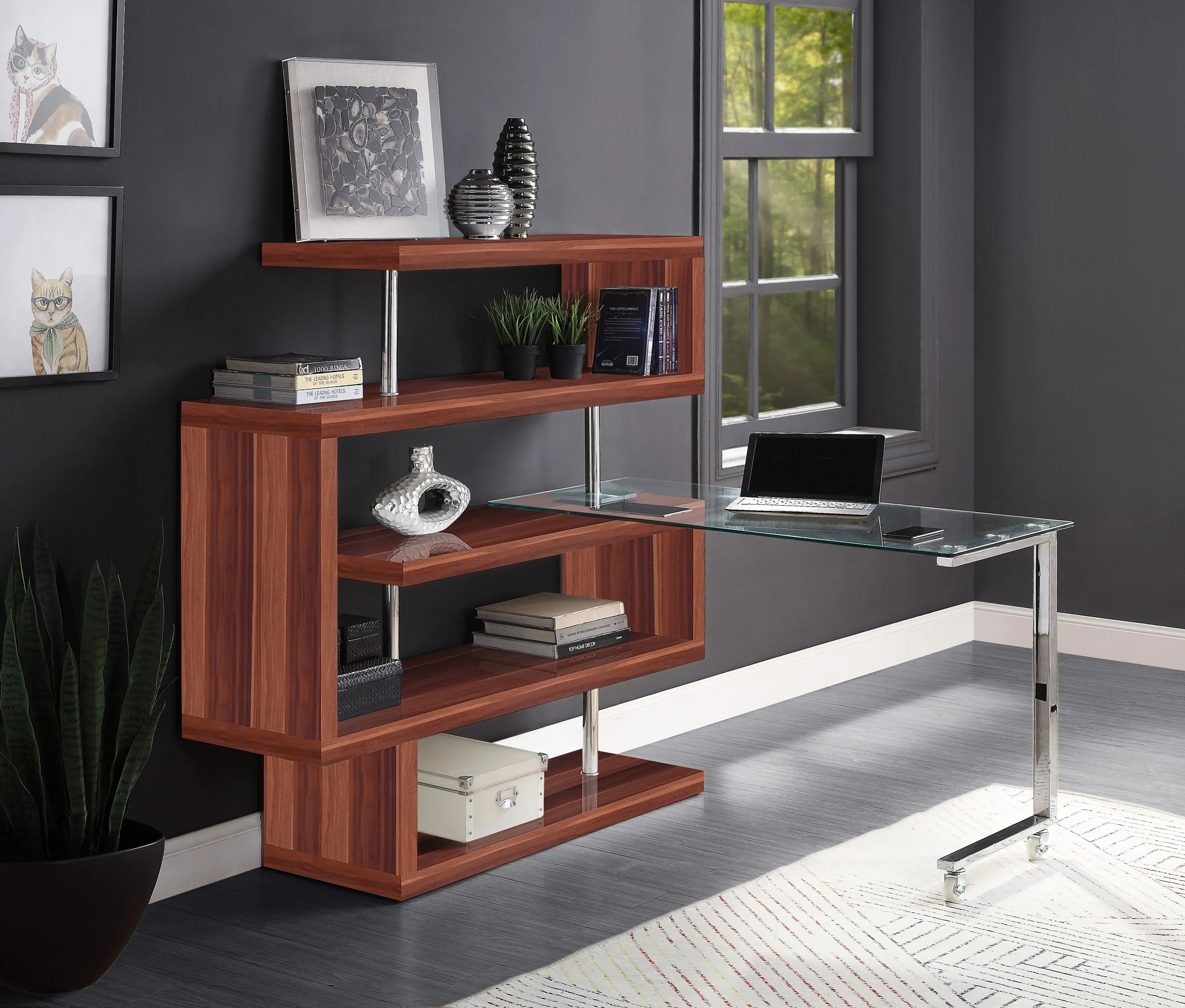 Raceloma Clear Glass, Walnut & Chrome Finish Writing Desk Model 93183 By ACME Furniture