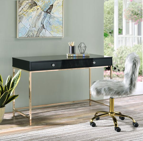Ottey Black High Gloss & Gold Finish Writing Desk Model 93540 By ACME Furniture