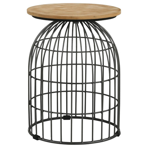 Coaster Bernardo Round Accent Table with Bird Cage Base Natural and Gunmetal Model 935860