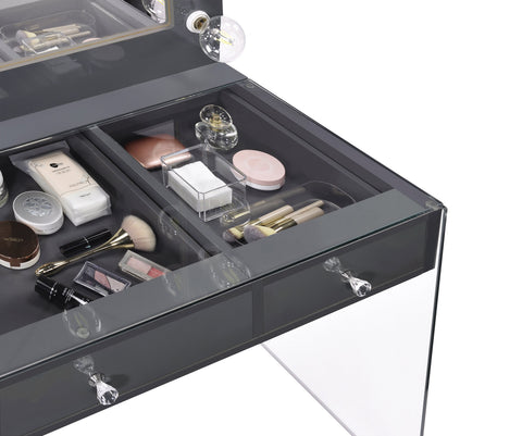 Coaster Afshan 3-drawer Vanity Desk with Lighting Mirror Grey High Gloss Model 935923