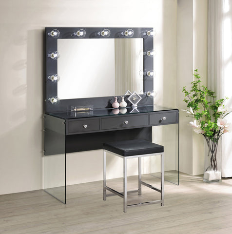 Coaster Afshan 3-drawer Vanity Desk with Lighting Mirror Grey High Gloss Model 935923