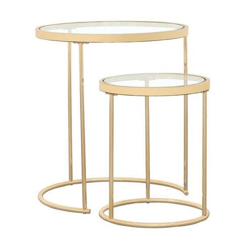 Coaster Maylin 2-piece Round Glass Top Nesting Tables Gold Model 935936