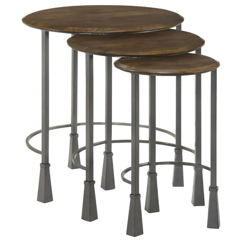 Coaster Deja 3-piece Round Nesting Table Natural and Gunmetal Model 935971