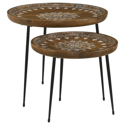 Coaster Nuala 2-piece Round Nesting Table with Tripod Tapered Legs Honey and Black Model 935984