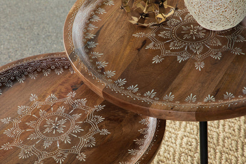 Coaster Nuala 2-piece Round Nesting Table with Tripod Tapered Legs Honey and Black Model 935984