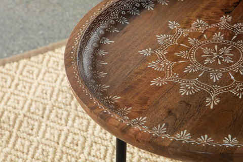 Coaster Nuala 2-piece Round Nesting Table with Tripod Tapered Legs Honey and Black Model 935984