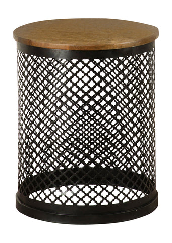 Coaster Aurora Round Accent Table with Drum Base Natural and Black Model 935990