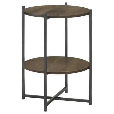 Coaster Axel Round Accent Table with Open Shelf Natural and Gunmetal Model 935993