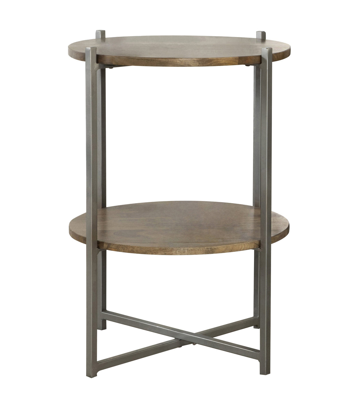 Coaster Axel Round Accent Table with Open Shelf Natural and Gunmetal Model 935993