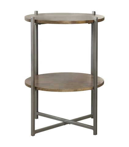 Coaster Axel Round Accent Table with Open Shelf Natural and Gunmetal Model 935993