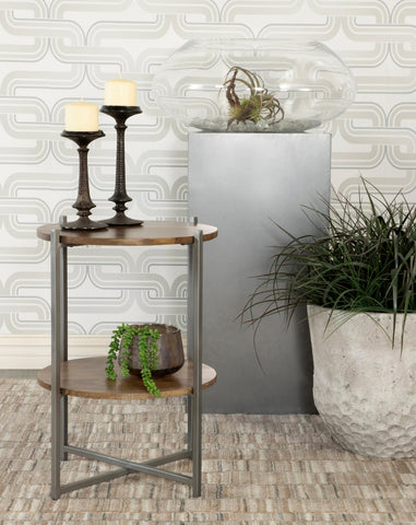 Coaster Axel Round Accent Table with Open Shelf Natural and Gunmetal Model 935993