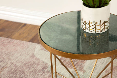 Coaster Eliska Round Accent Table with Marble Top Green and Antique Gold Model 936061