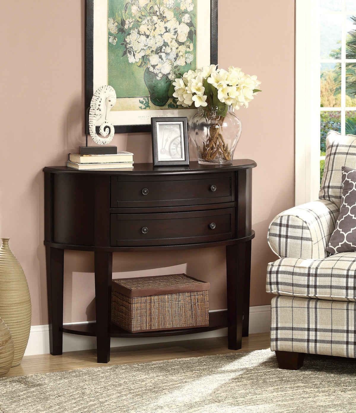 Coaster Diane 2-drawer Demilune Shape Console Table Cappuccino Model 950156