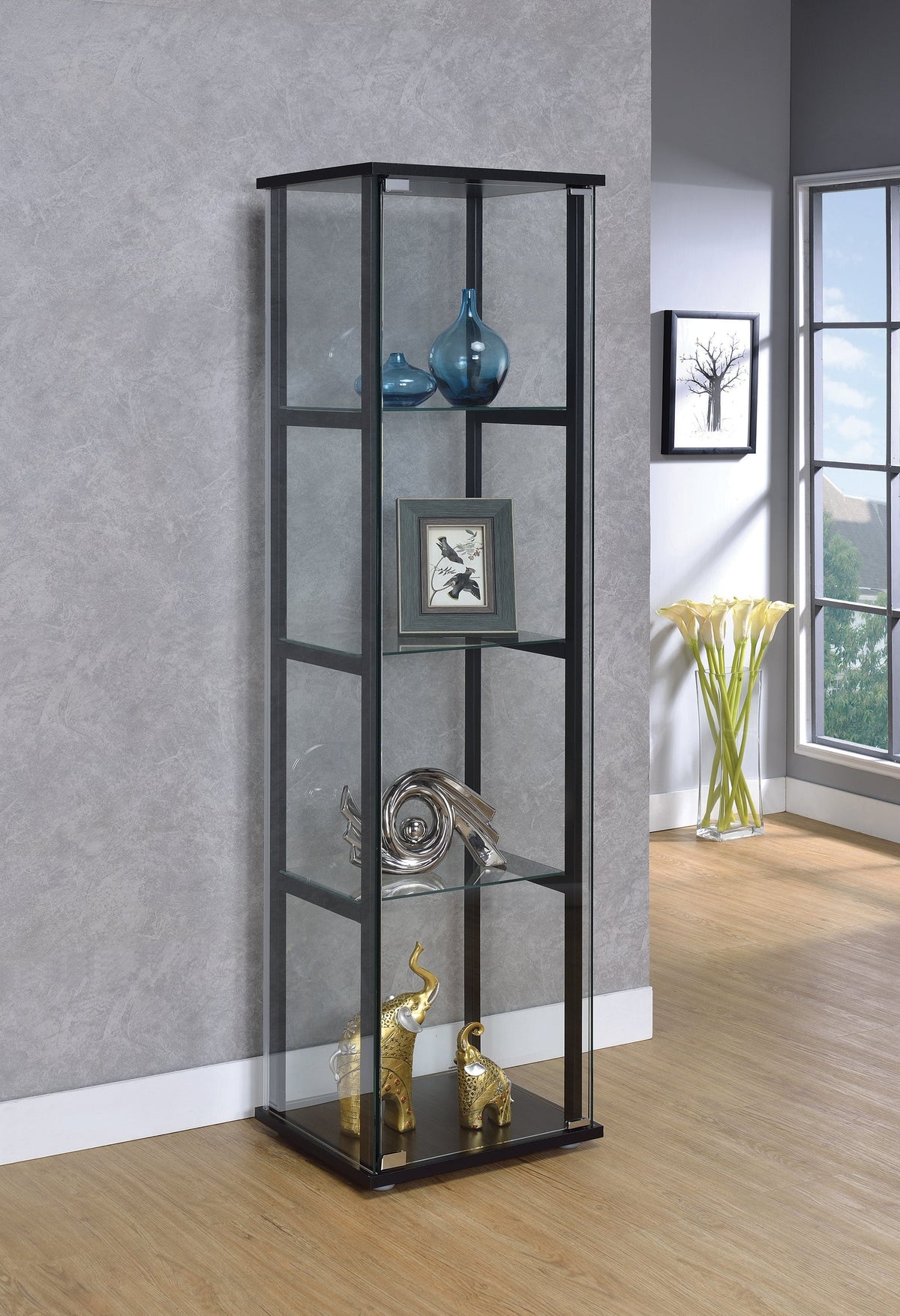 Coaster Cyclamen 4-shelf Glass Curio Cabinet Black and Clear Model 950171