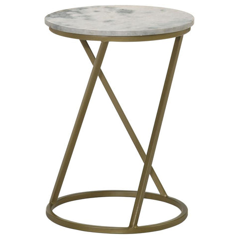 Coaster Malthe Round Accent Table with Marble Top White and Antique Gold Model 959562