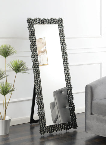 Coaster McKay Textural Frame Cheval Floor Mirror Silver and Smoky Grey Model 961422