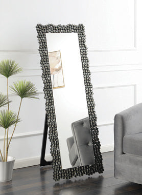 Coaster McKay Textural Frame Cheval Floor Mirror Silver and Smoky Grey Model 961422