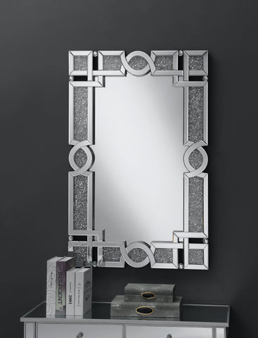 Coaster Jackie Interlocking Wall Mirror with Iridescent Panels and Beads Silver Model 961444