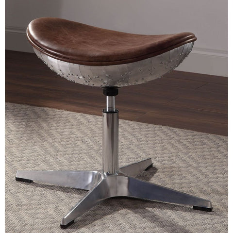 Brancaster Retro Brown Top Grain Leather & Aluminum Stool Model 96160 By ACME Furniture