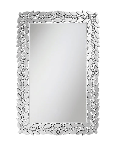 Coaster Cecily Rectangular Leaves Frame Wall Mirror Faux Crystal Model 961621