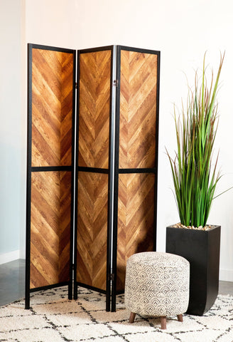 Coaster Marlene Herringbone Pattern 3-Panel Screen Rustic Tobacco and Black Model 962922