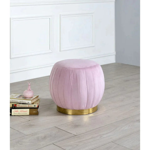 Zinnia Pink Carnation Velvet & Gold Ottoman Model 96448 By ACME Furniture