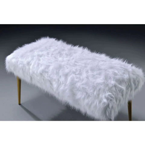 Bagley II White Faux Fur & Gold Bench Model 96450 By ACME Furniture