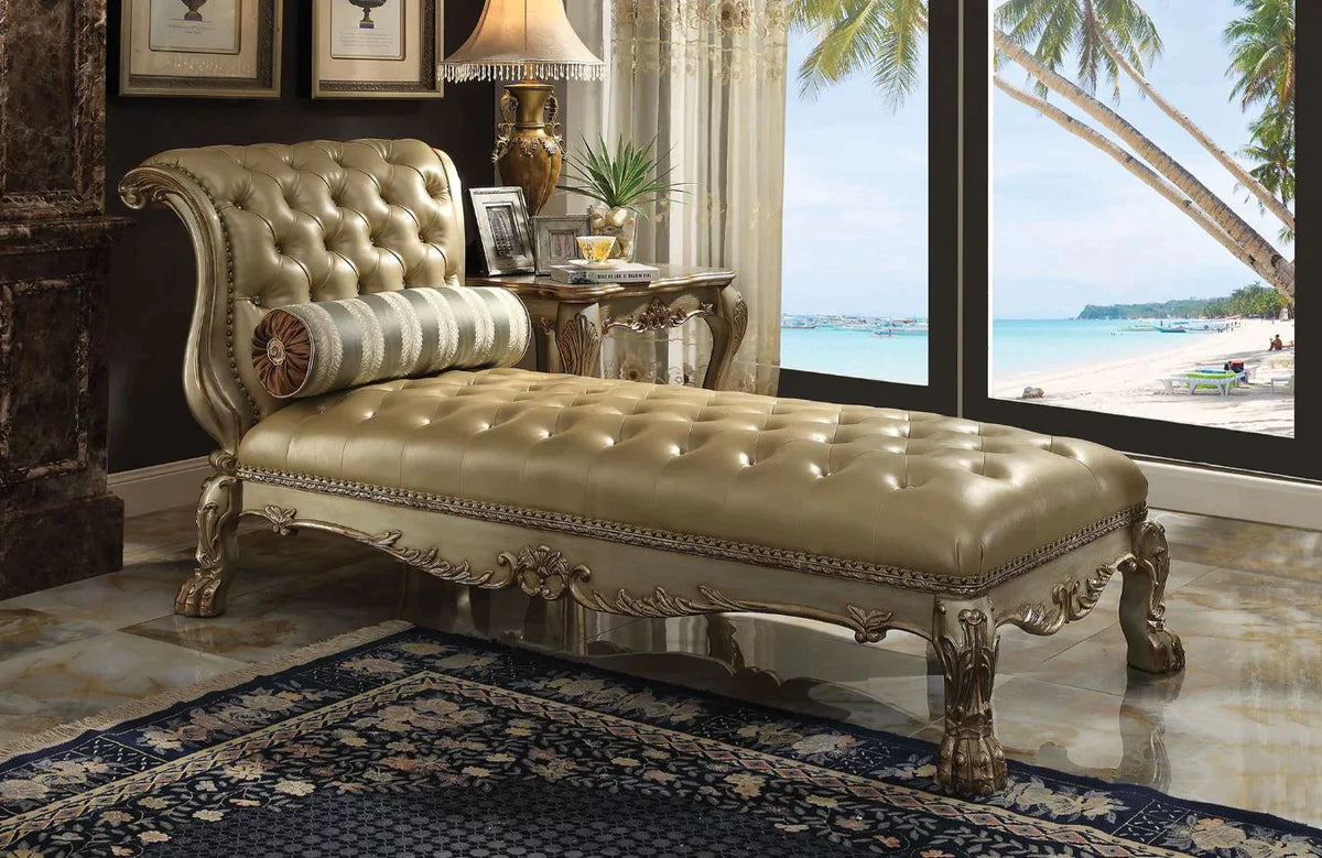 Dresden Bone PU & Gold Patina Chaise Model 96489 By ACME Furniture
