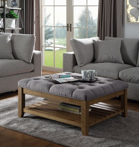 Aizen Gray Fabric & Weathered Oak Finish Ottoman Model 96558 By ACME Furniture