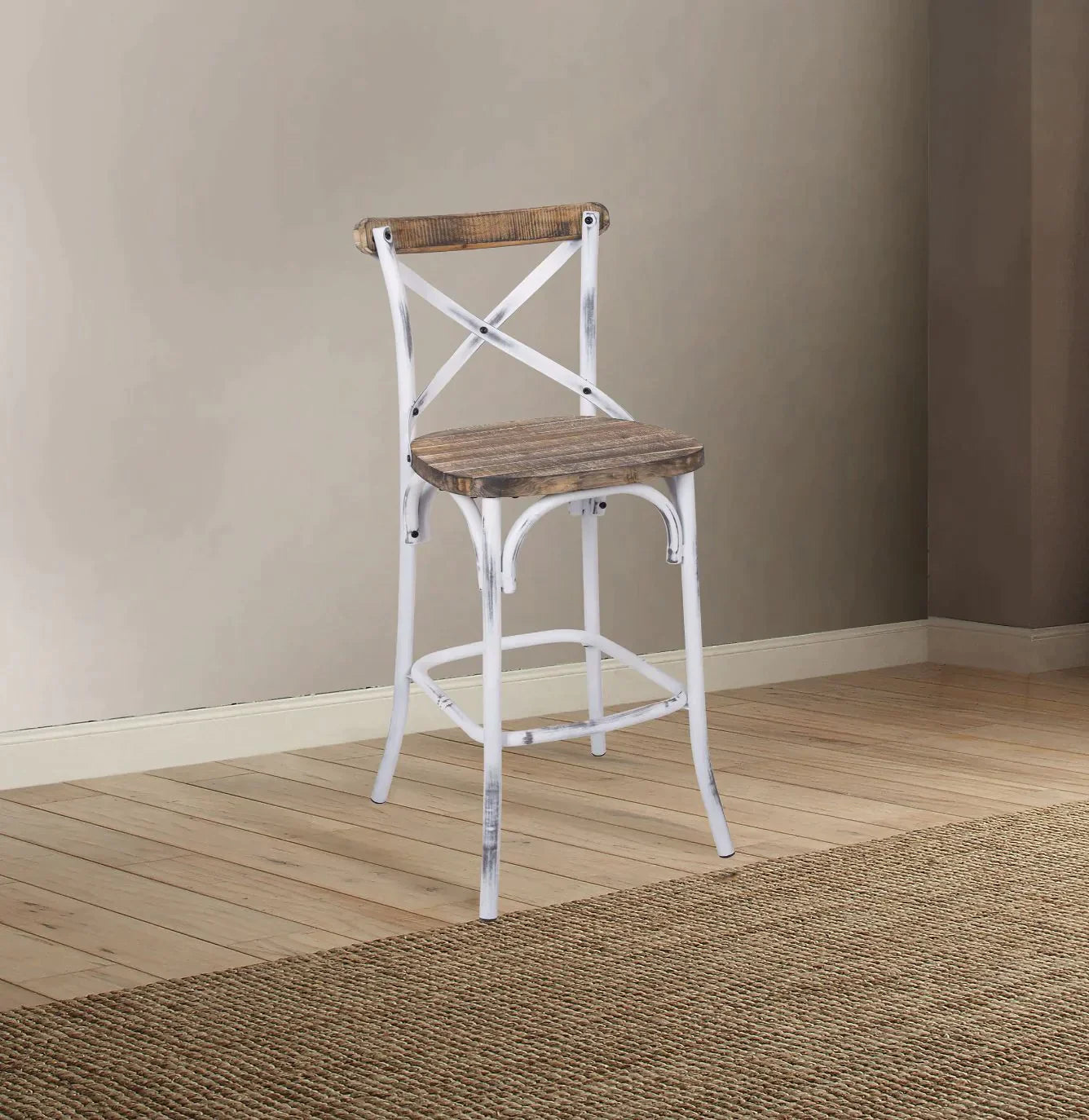 Zaire Antique White & Antique Oak Bar Chair Model 96642 By ACME Furniture