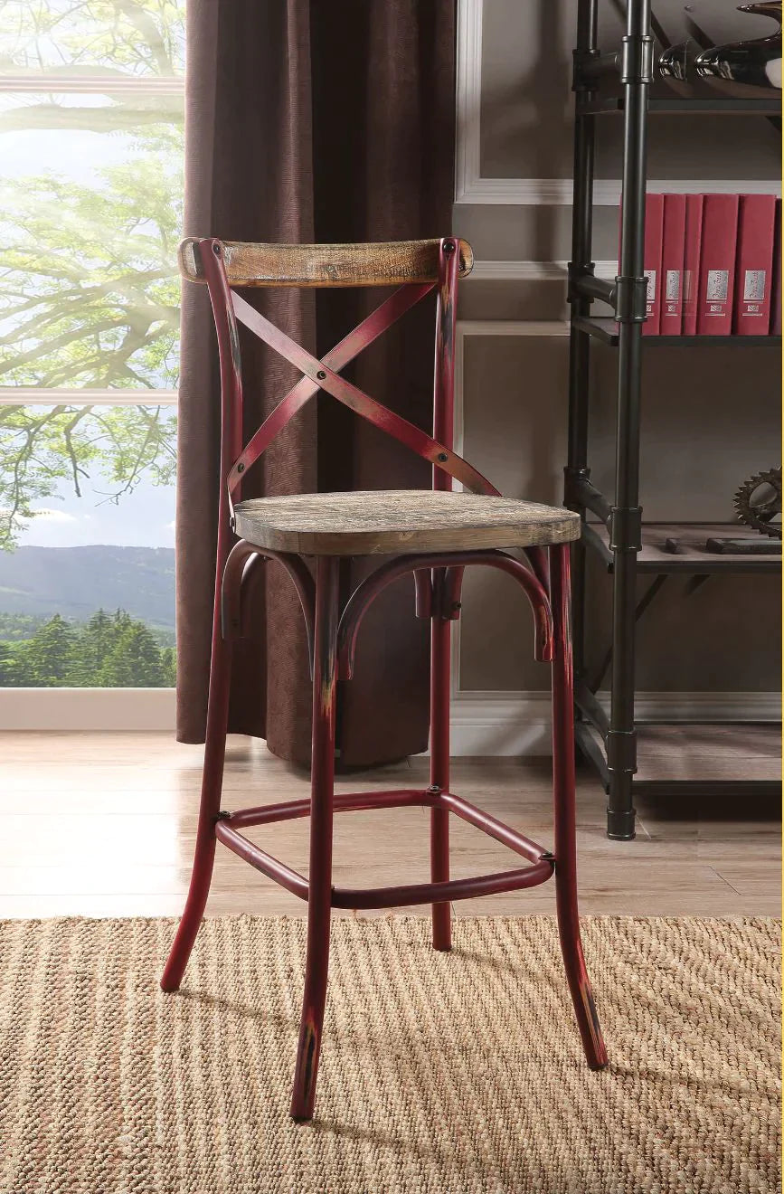 Zaire Antique Red & Antique Oak Bar Chair Model 96808 By ACME Furniture