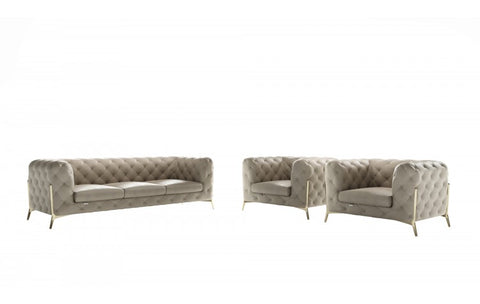970 DivanItalia Beige Gray Sofa and Two Armchairs Set – Top Grain Italian LeatherModel:  970-BEIGE-2CH-SET